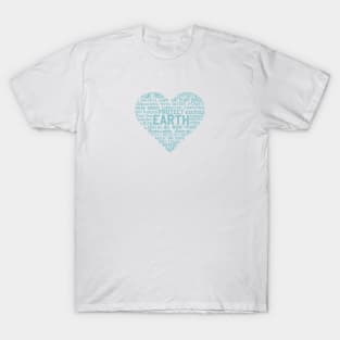 Heart Earth Word Cloud - Teal T-Shirt